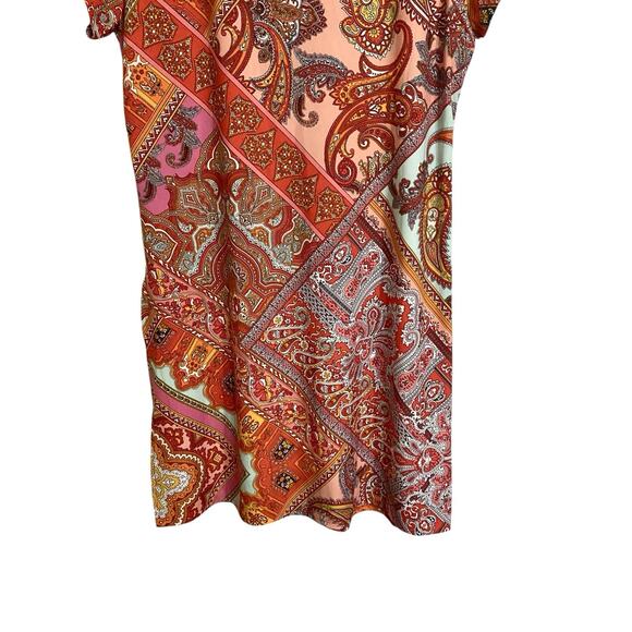 Attitudes by Renee Dress Womens M Red Orange Pink Short Midi Stretchy Slit - Picture 8 of 9